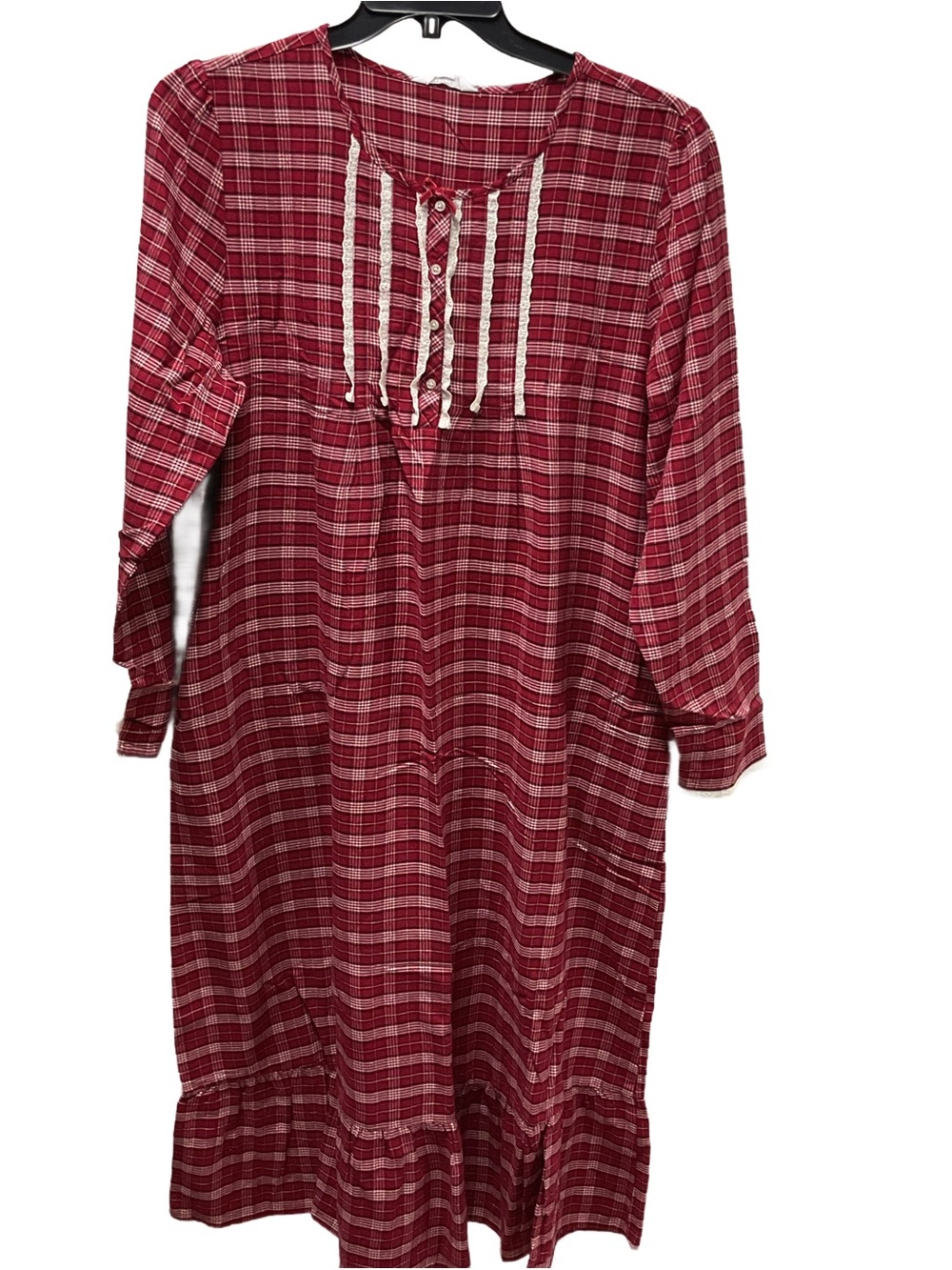 New Charter Club Red Plaid Button & Lace Nightdress Size L